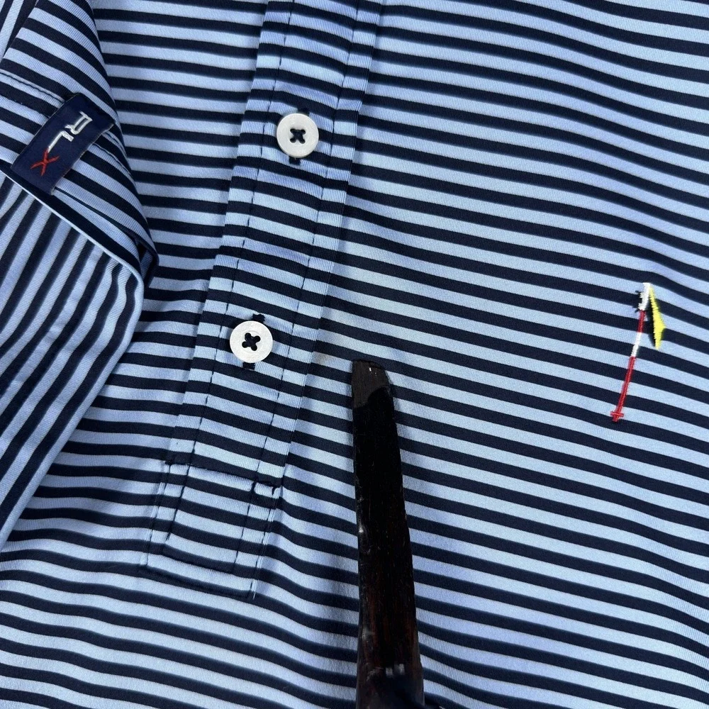 RLX Ralph Lauren Polo Shirt Mens Large Blue North Shore CC Glenview Crest Golf